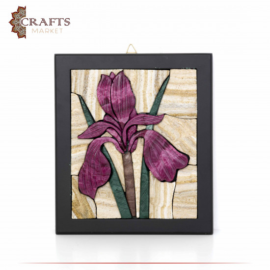 Handcrafted Stone Wall Art with a Black Iris Design 