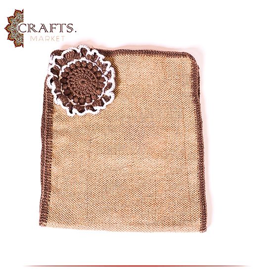 Hand-Embroidered Burlap Tablecloth with Flowers design