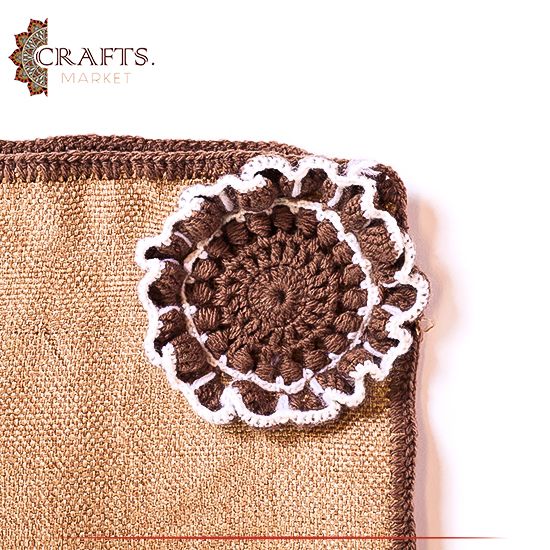 Hand-Embroidered Burlap Tablecloth with Flowers design