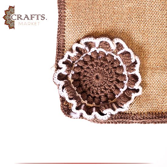 Hand-Embroidered Burlap Tablecloth with Flowers design