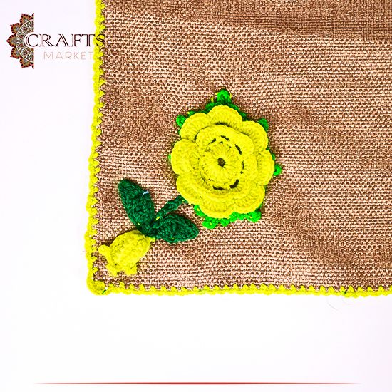 Hand-Embroidered Burlap Tablecloth with Flowers design Hand-Embroidered Burlap Tablecloth with Flowers design