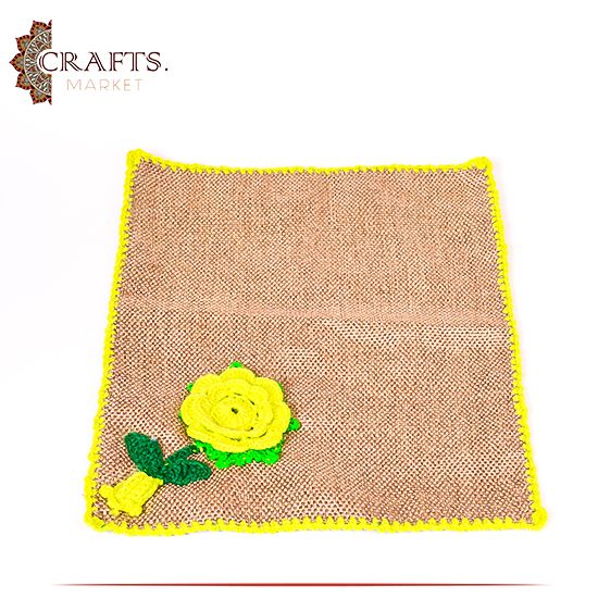 Hand-Embroidered Burlap Tablecloth with Flowers design Hand-Embroidered Burlap Tablecloth with Flowers design