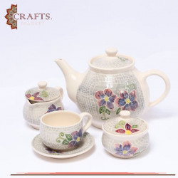 Handmade Clay Tea Cup Set, with Roses Design, 18 PCs