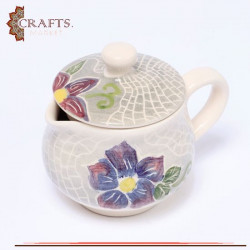 Handmade Clay Tea Cup Set, with Roses Design, 18 PCs