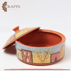 Handmade Clay Serving Dish with Mosaic "Village" Design 