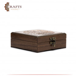 Small wooden box with Petra design decorated with hand-hammered copper