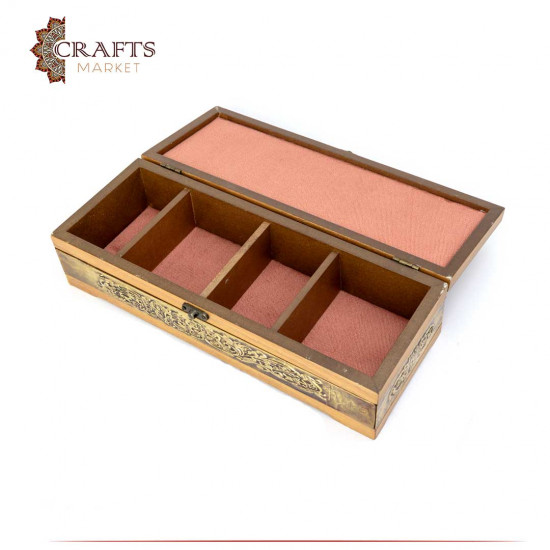 A Multi-use wooden box decorated with copper