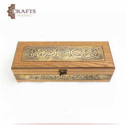 A Multi-use wooden box decorated with copper