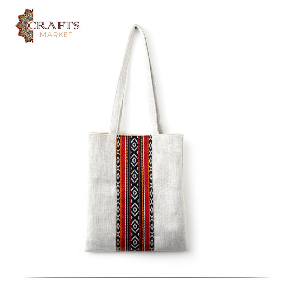 Women's Bag Made of Sadu Fabric, Red and Grey