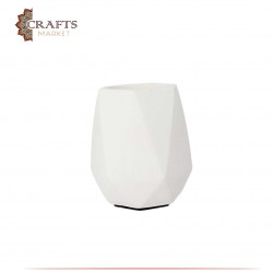 Hexagonal cement vase for pens - white color