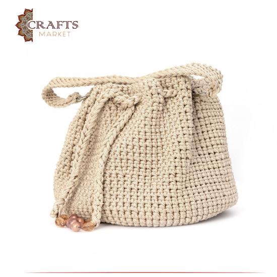 Handmade beige crochet women's handbag