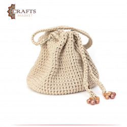 Handmade beige crochet women's handbag