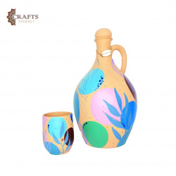 Handmade water pottery set decorated with multicolored decorations, 2 pieces