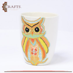 Handmade White Glass Mug in a "Owl" Design 
