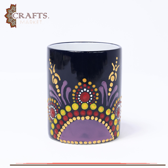 Handmade Navy Glass Mug in a Mandala Design
