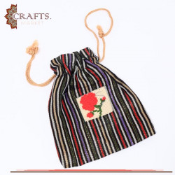 Hand-Embroidered Fabric Mini Pouch in a Red Flower Design 