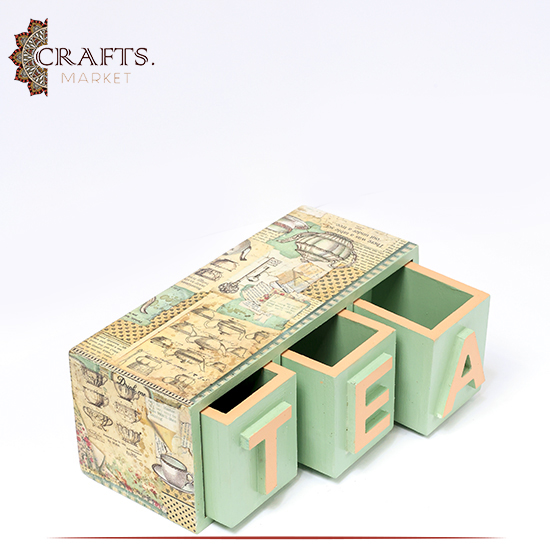 Handmade Beige Wooden Tea Box