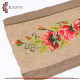 Hand-Embroidered Burlap Pillow Cover in Red Flowers Design 