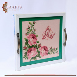 Wooden Tray adorned with Hand-embroidered Roses design.