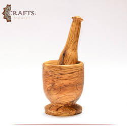 Handcrafted Brown Mortar Natural Olive Wood