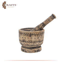 Handcrafted Beige Walnut Wood Small Mortar with a Traditional Design