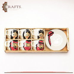 Handmade Porcelain Coffee Cup Set with Man & Woman drawing Design, 12PCS