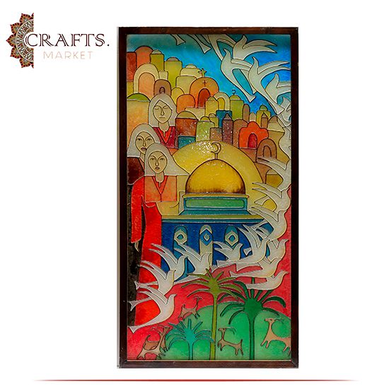 لوحة حائط من الزجاج مصنعة يدويا بتصميم القدس 