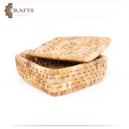 Handmade Beige Food Basket with a Lid