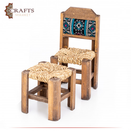 Handmade Due-Color Home decor Set with a Chair's & Table  Design, 3Pcs