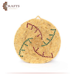 Handmade Round Straw Wall Hanging Decorated with a Flower desig