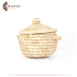  Handmade Beige Palm Fronds Hollow Basket with a Lid
