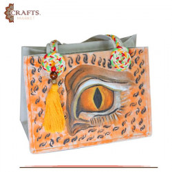 Handmade Linen Women's Tote Bag with Tiger Eye design