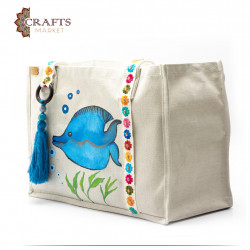 Hand-embroidered & Painted Women's Linen Bag with a "Fish" Design