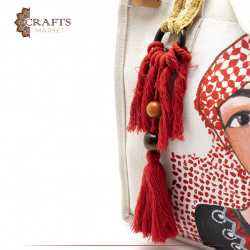 Hand-embroidered & Painted Women's Linen Bag with a Shemagh Girl Design