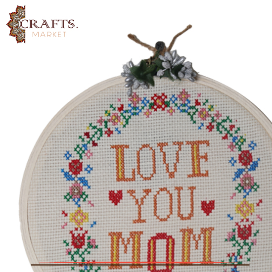 Hand Embroider Wooden Round Hoop with Love You Mom design
