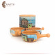 Handmade Multi-Color Clay Plate Set with a stand  with a village design 4 Pcs 