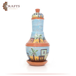 Handmade Multi-Color Clay Water Container  with a village design