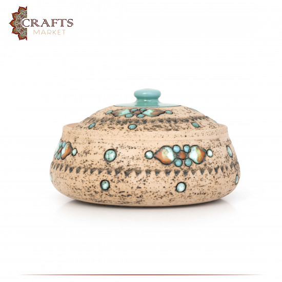Handmade Due-Color Clay Serving Dish with Cover with Antique Design