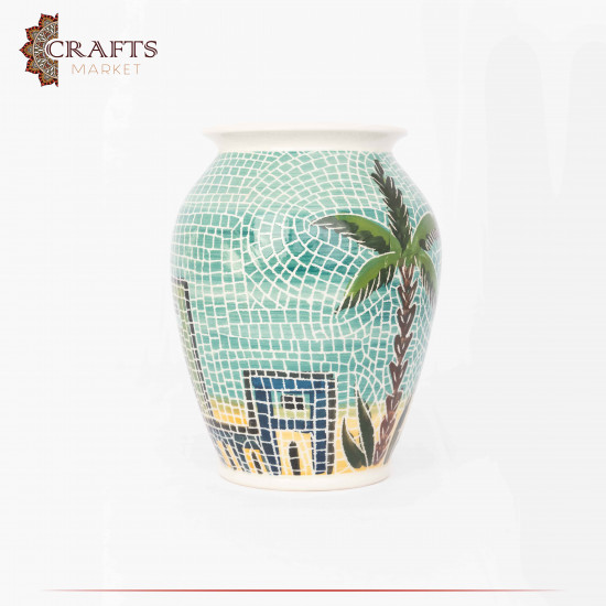 Handmade Multi-Color Clay Vase with a village Design