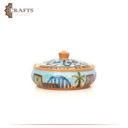 Handmade Multi-Color Clay Serving Dish with Cover with كلو من طيبات ما رزقناكم Design 