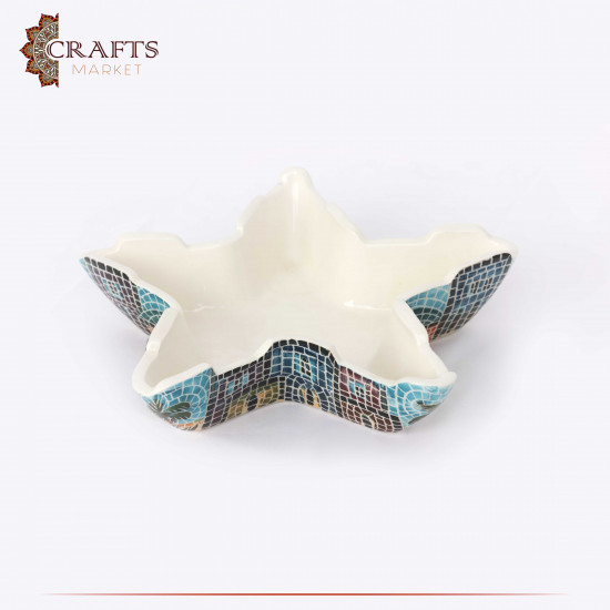 Handmade Multi-Color Serving Plate with a Star shape Adorned with Village Design