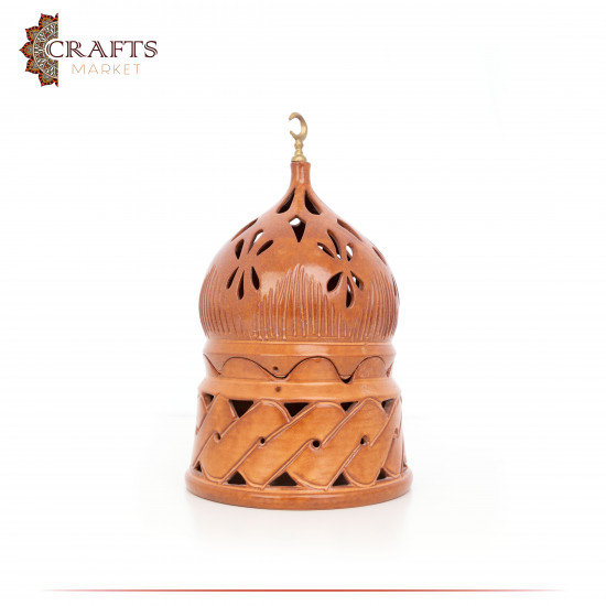 Handmade Brown Clay Lantern in Mosque Dome Design