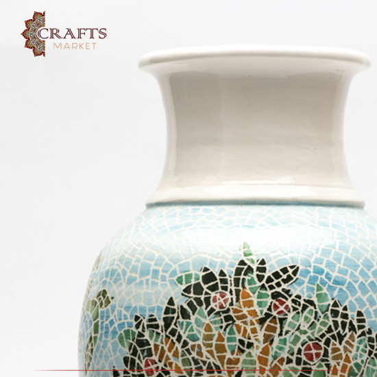 Tree of Life Glass-Painted Vase with Clay Needle Drawing