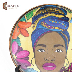 Hand-painted Multi Color Porcelain Plate Decoupage Art  in African Girl  Design