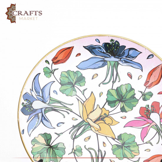 Hand-painted Multi Color Porcelain Plate Decoupage Art  in  Lily Roses  Design 
