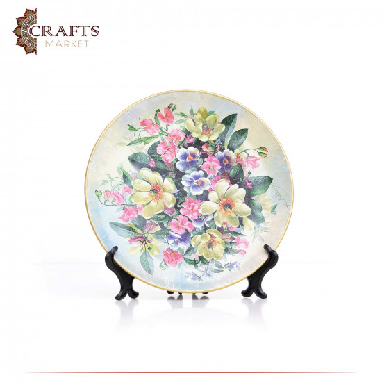 Hand-painted Multi Color Porcelain Plate Decoupage Art  in Flowers  Design