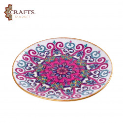 صحن زجاجي مرسوم باليد بتصميم فن الديكوباج   بتصميم هندسي