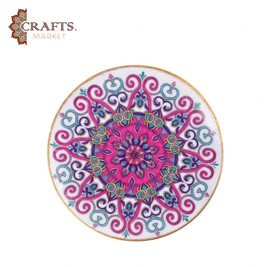 صحن زجاجي مرسوم باليد بتصميم فن الديكوباج   بتصميم هندسي