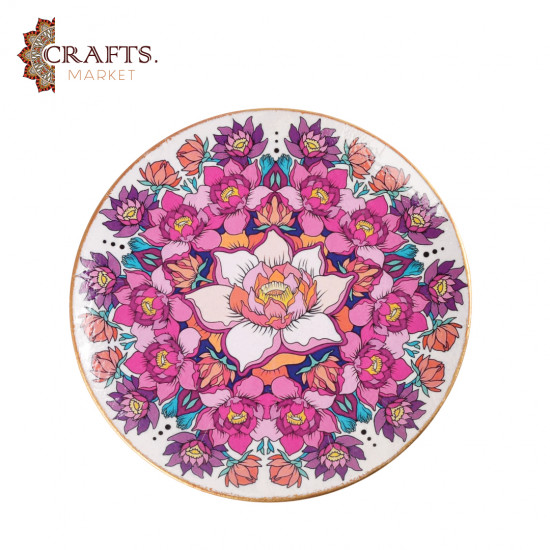 صحن زجاجي مرسوم باليد بتصميم فن الديكوباج  ورود متداخلة 