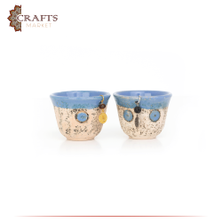 Handmade Due-Color Clay Coffee Cup Set 6 PCS, with Antique design